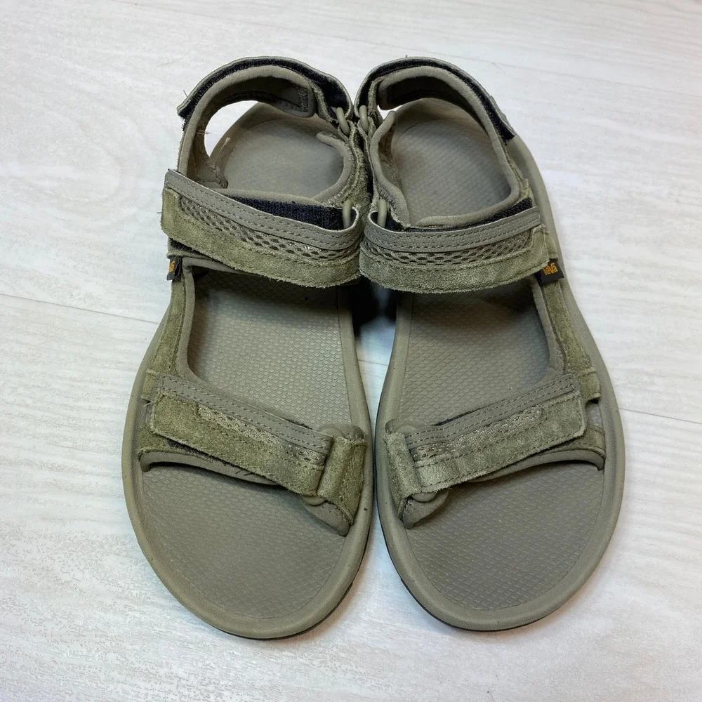 Teva Mens 8 Terra Fi 4 Hiking Sandals Sport Suede Olive Green 1002433 Strappy